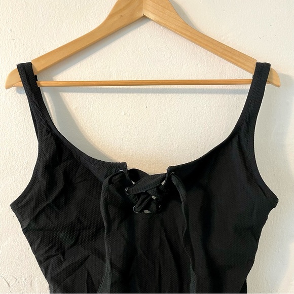 J Crew Swimsuit Piqué Lace-up, Black Sz 8 - Picture 4 of 14